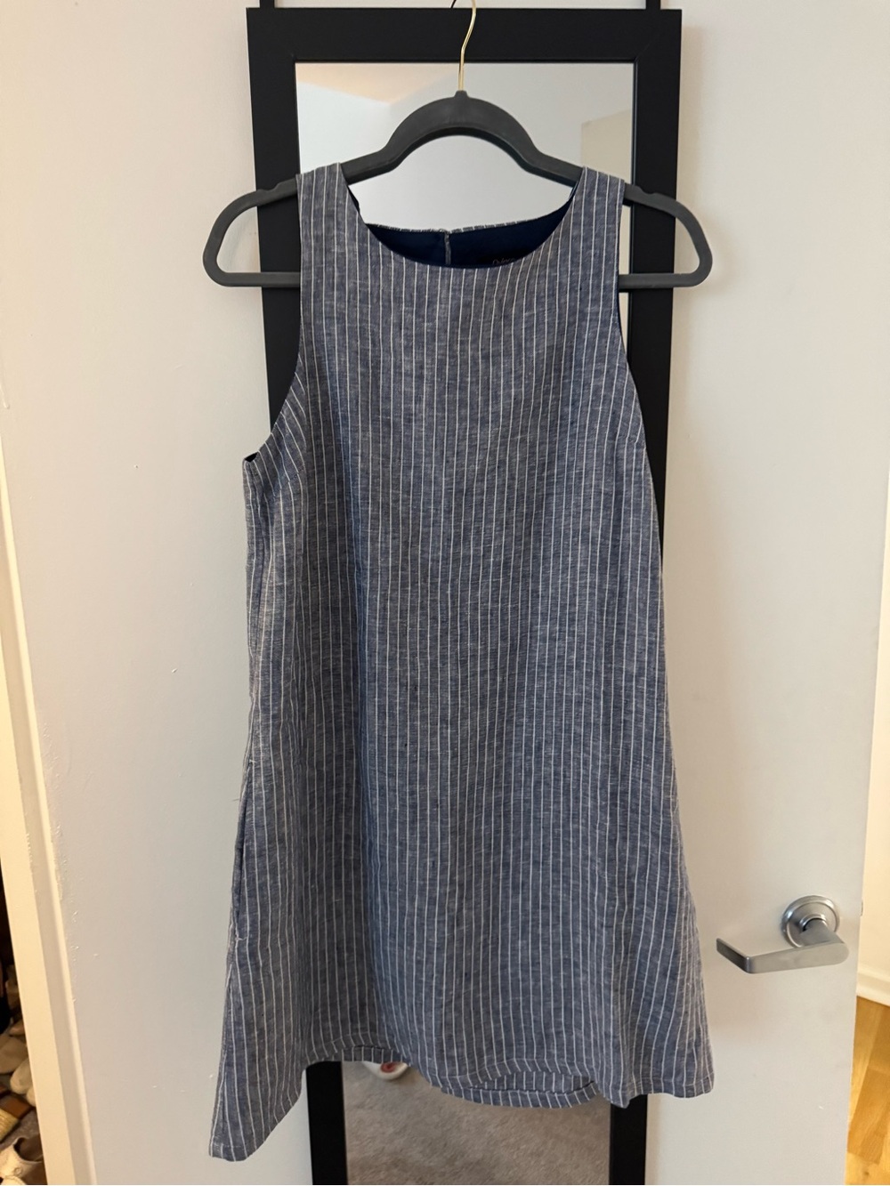 Quince Blue and White Pinstripe Sleeveless Shift Dress